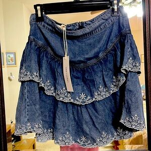 Embroidered Tiered Driftwood Mini Skirt size S NWT